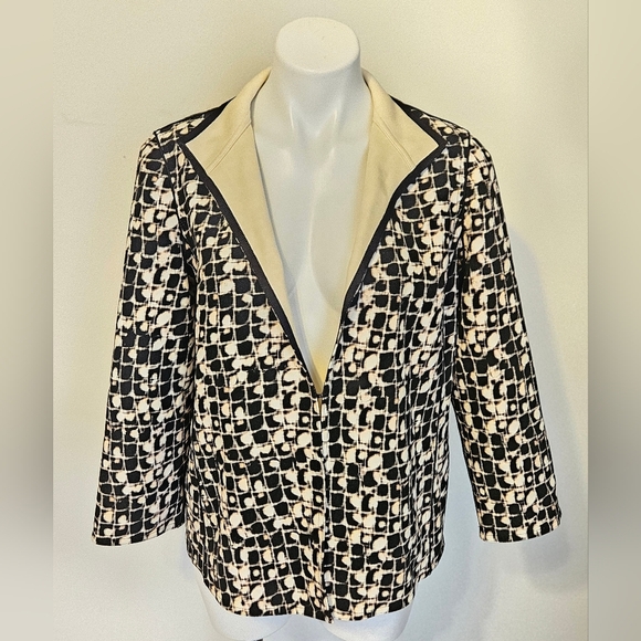 Lafayette 148 Animal PrintJacket Grosgrain Trim PointedCollar Open Front Size M - Picture 1 of 8
